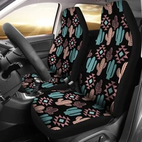 pastel turquoise and rose cactus boho pattern on black car seat coverspack of 2 universal front seat protective cover