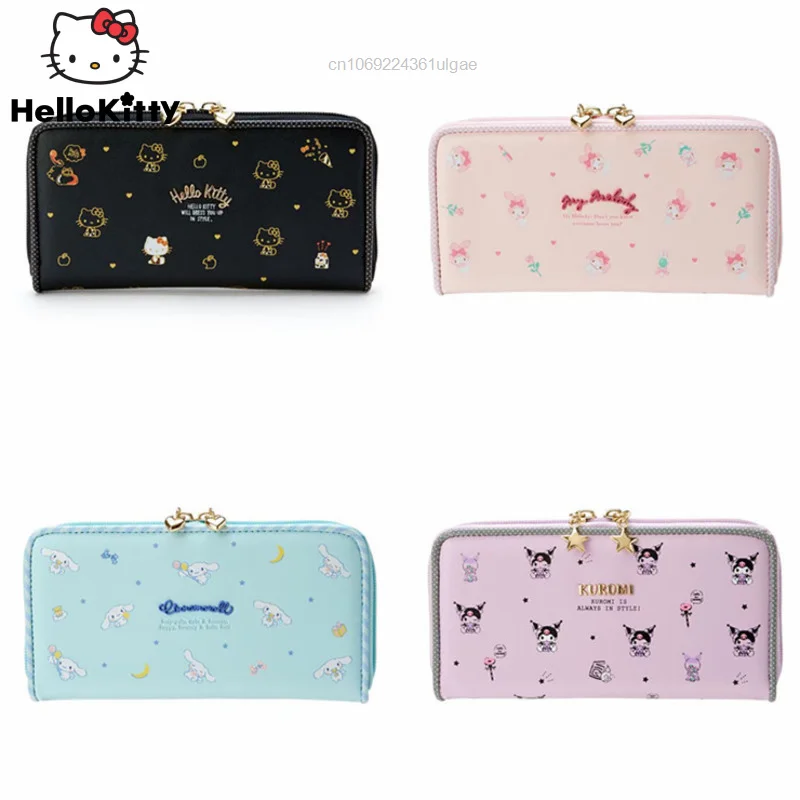 Sanrio Hello Kitty Fashion Wallet Cartoon Print Luxury Design Bags Women Zipper Long Style Purses Y2k Female Japan Cute Purse