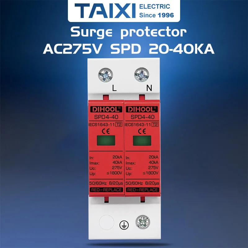 Proteção contra Raios de Proteção contra Surtos do Agregado Familiar Mcb ac 275v Spd Protetor contra Surtos 2p 20ka 4040ka Proteção à Terra