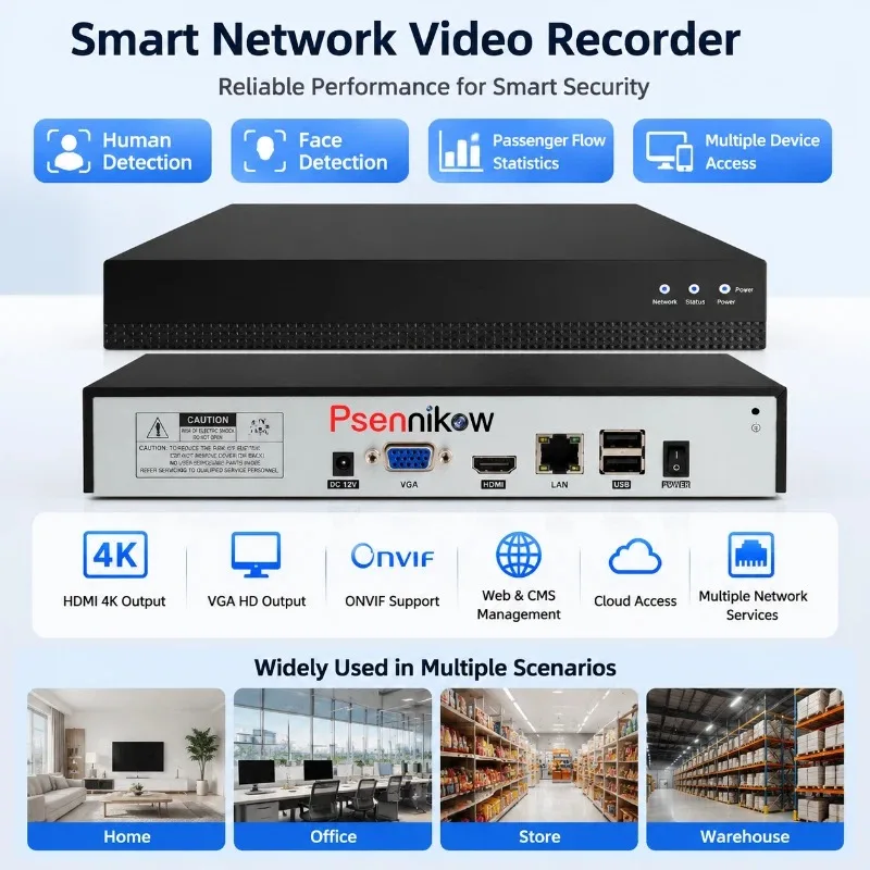 Фото Видеорегистратор Psennikow 10CH 4K H.265 ONVIF XMYEYE Pro NVR с HDMI, VGA, распознаванием лиц, статистикой потока пассажиров, облачным P2P и удаленным видеонаблюдением №2