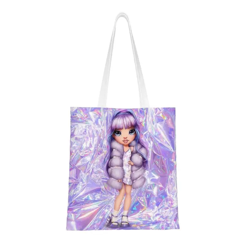 

Custom Rainbow High Violet Willow With Purple Aluminum Canvas Shopping Bags Women Portable Grocery Tote Shopper Bags