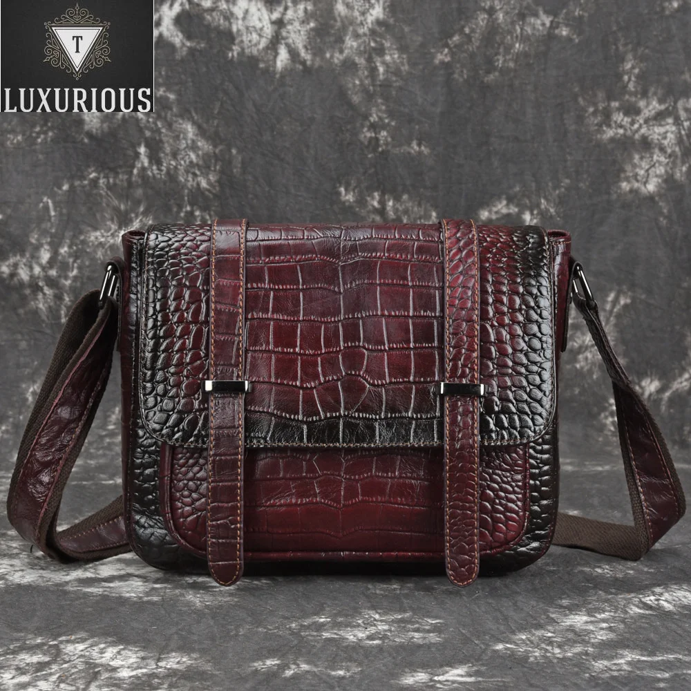

Women Real Cowhide Messenger Shoulder Bags Crocodile Pattern Retro Trend Leisure High Quality Genuine Leather Cross Body Bag New