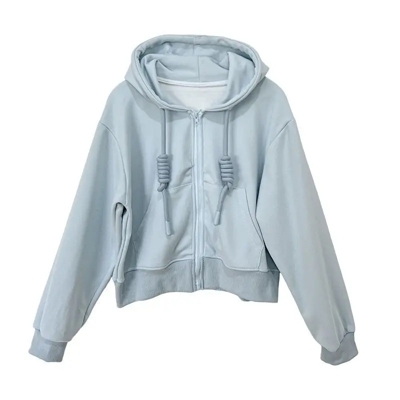 

Женская однотонная толстовка на молнии, модная универсальная Свободная Толстовка С Карманами, в стиле Харадзюку, Y2k, осень 2023