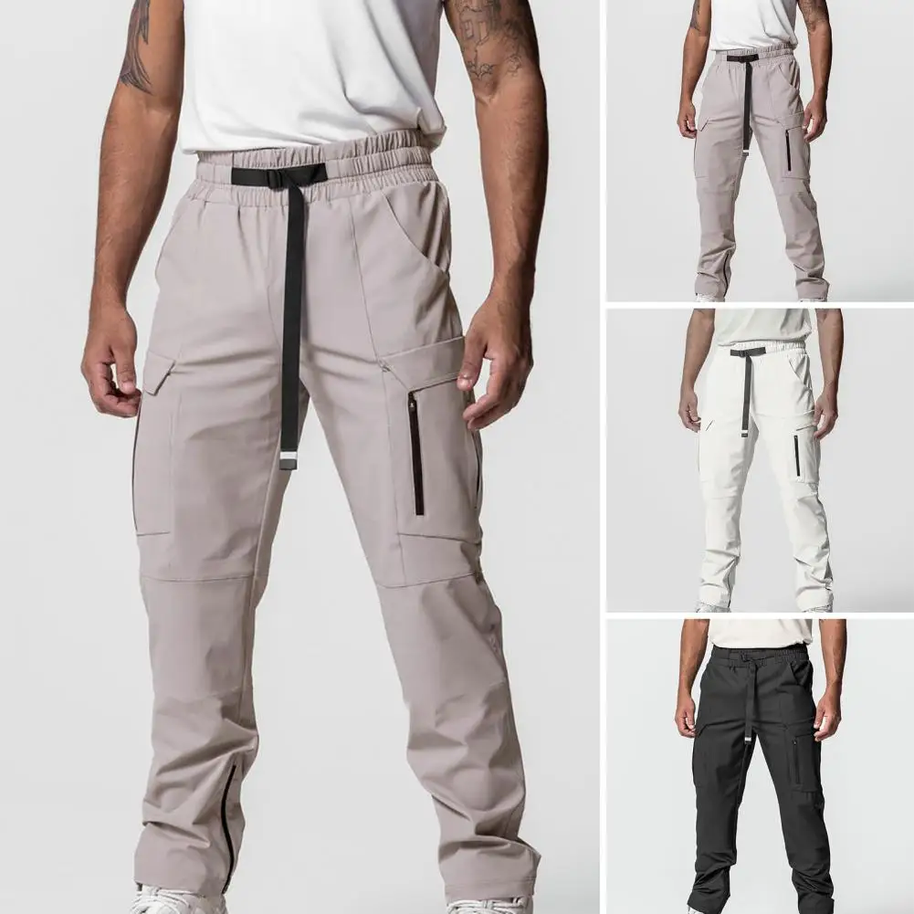 

Брюки-карго мужские однотонные на завязках, эластичный пояс, разные карманы, молния, прямые штаны, повседневные, средняя посадка