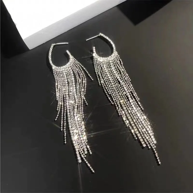 

S925 silver needle Korean Fashion Earrings women's irregular real gold electroplating tassels exaggerated long earrings