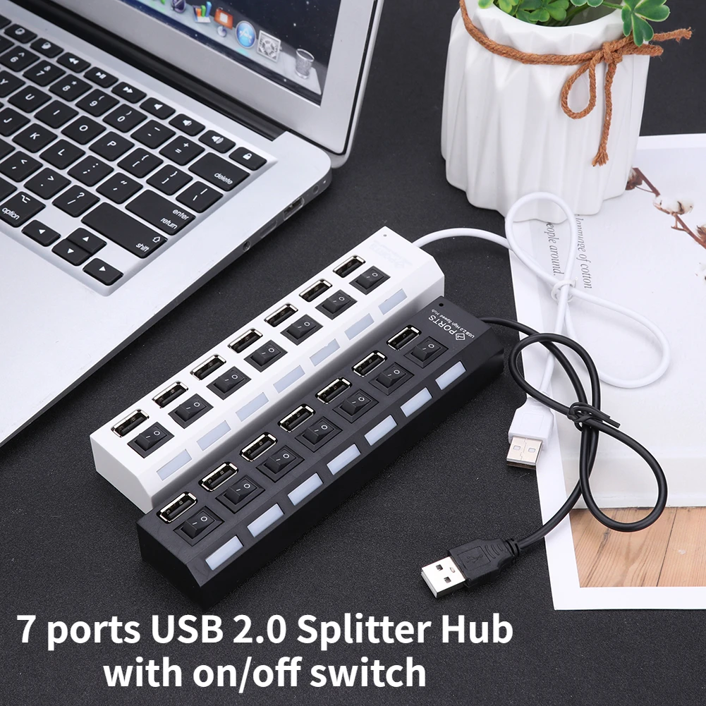 

Nku USB Hubs USB 2.0 7 Ports Splitter HUB Adapter with Power on/Off Switch for PC Laptops USB Charger Flash Disk Plug and Play