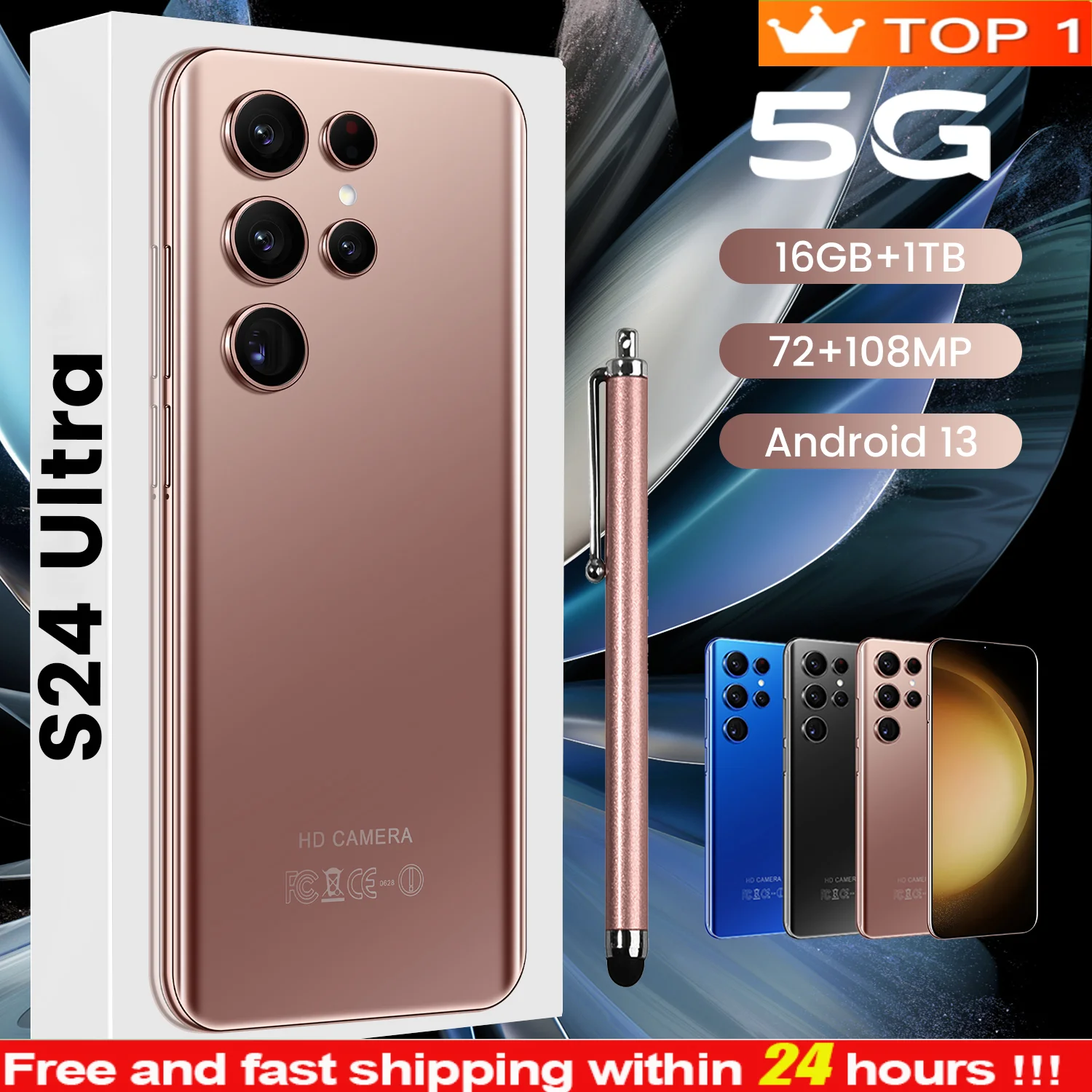 

2023 New S24 Ultra 5G Smartphone 7.3 Inch Full Screen Telephone 16GB+1TB 4G Mobile Phones Global Version Android 13 Cell Phone