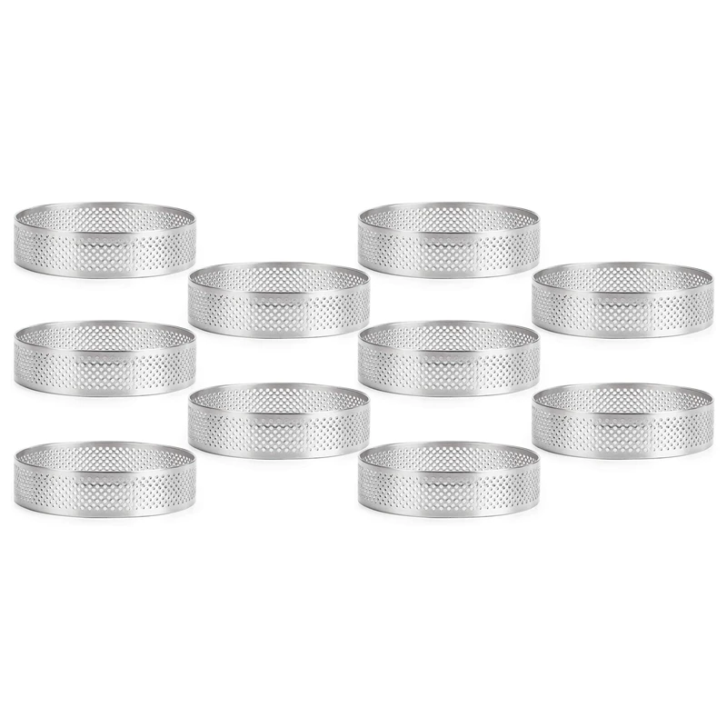 

10Pc Circular Stainless Steel Tart Ring French Dessert Perforation Mold Mousse Fruit Pie Quiche Cake Cheese Baking Mould