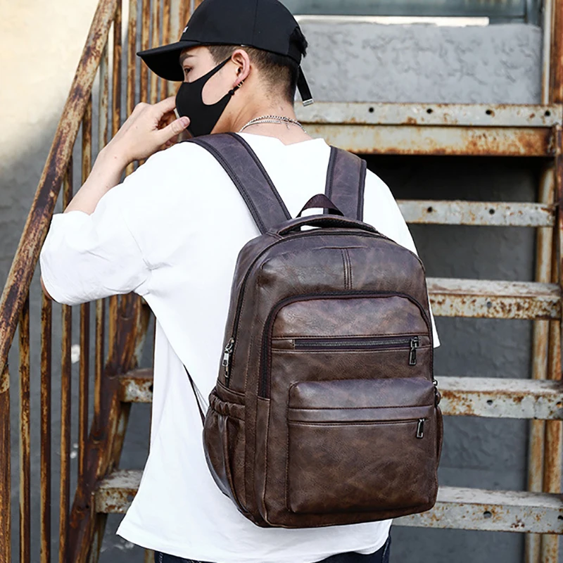 

PU Leather Men's Bagpack High Quality USB Charging Bag Men Large Laptop Backpacks Male Mochilas Schoolbag For Teenagers Boys