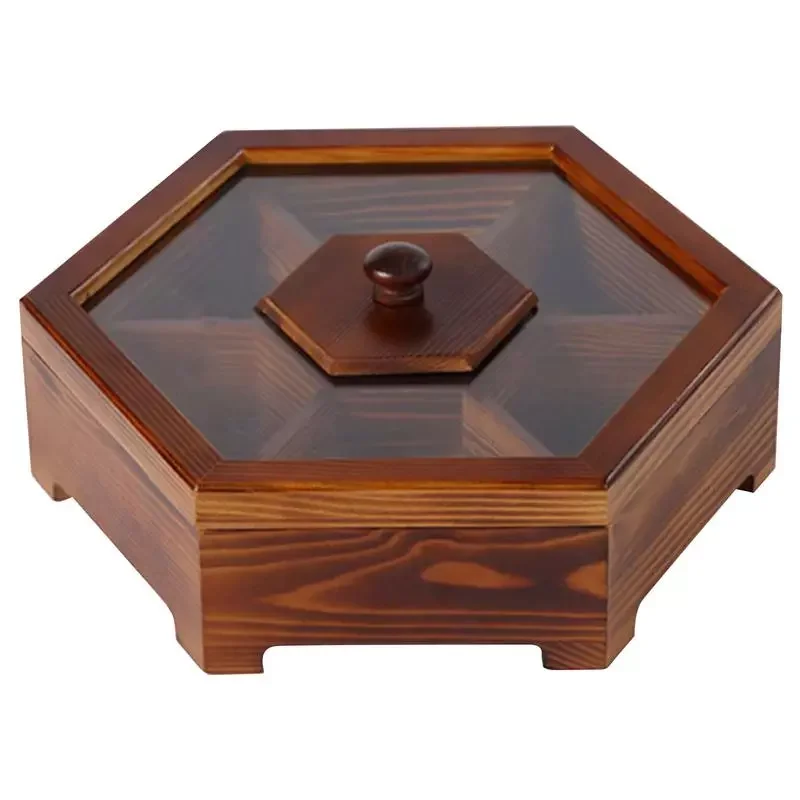 

Wooden Dried Fruit Box Multifunction Sectional Dried Fruit Snack Candy Box Wedding Storage Container With Lid Fruit Plate