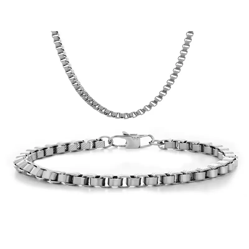 

Stainless Steel 5.5 MM Box Chain Necklace and Bracelet Set
