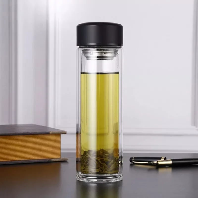 

2022Borosilicate Glass Cup Double Layer Straight Business Tea Cup Car Office Cup Gift Water Bottles Transparent