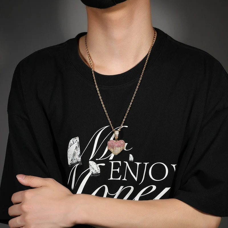 Хип-хоп 3A + CZ камень с покрытием Bling Iced Out в форме сердца подвески ожерелье для