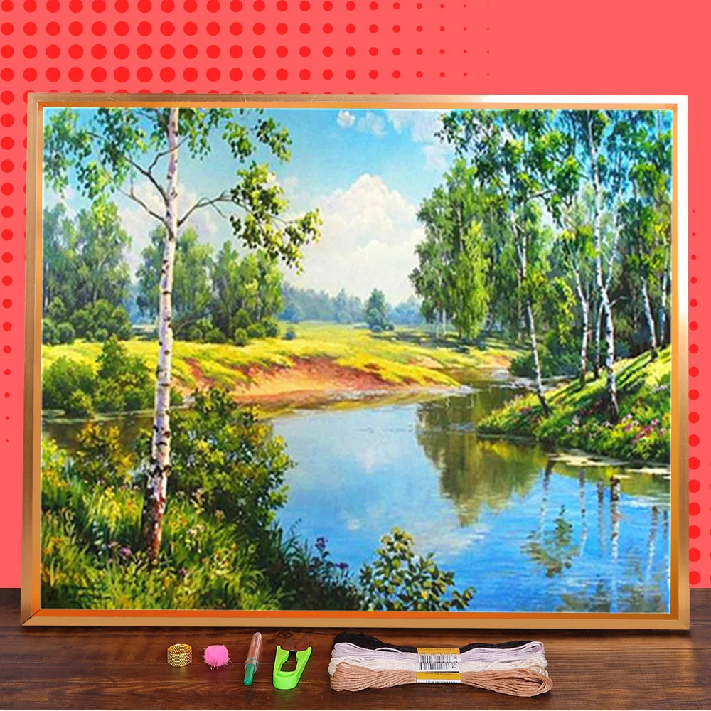 

Nature Landscape Printed Water-Soluble Canvas 11CT Cross Stitch Complete Kit Embroidery DMC Threads Needlework Mulina