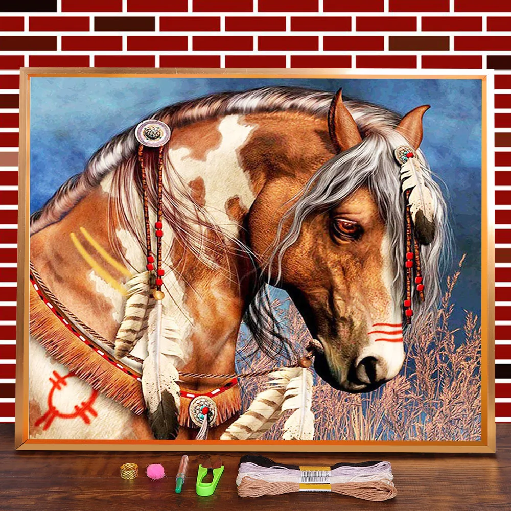 Водорастворимый холст с принтом Лошадь 11CT вышивка крестиком сделай сам полный