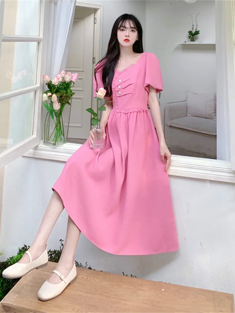 

Женское винтажное платье из двух предметов, длинное платье во французском стиле с квадратным вырезом и рукавами-пузырями, платье большого размера с имитацией талии, лето 2023