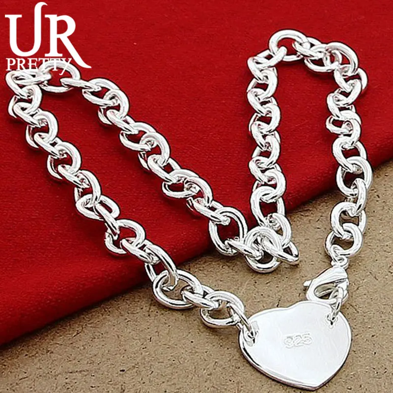 

UPRETTY New 925 Sterling Silver Solid Love Heart Necklace 18 Inch Chain For Man Woman Party Wedding Engagement Charm Jewelry Gif