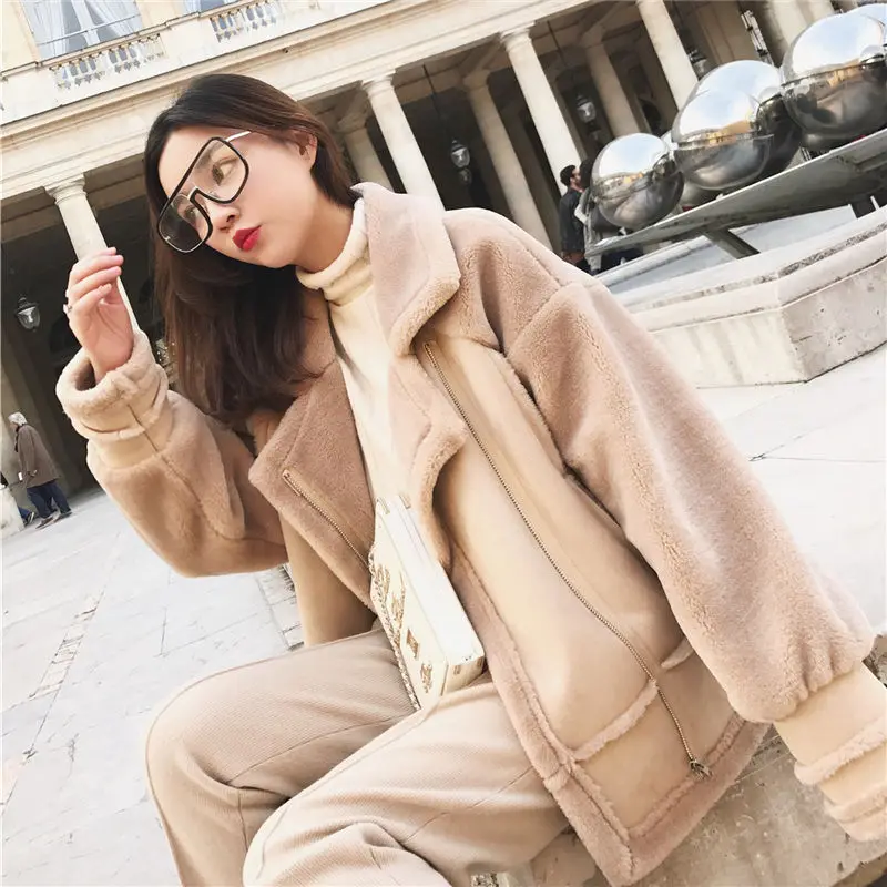 Autumn and winter cashmere sheepskin coat women's 2022 new fur one-piece h thickened Jacket Women's casual warm coat brown