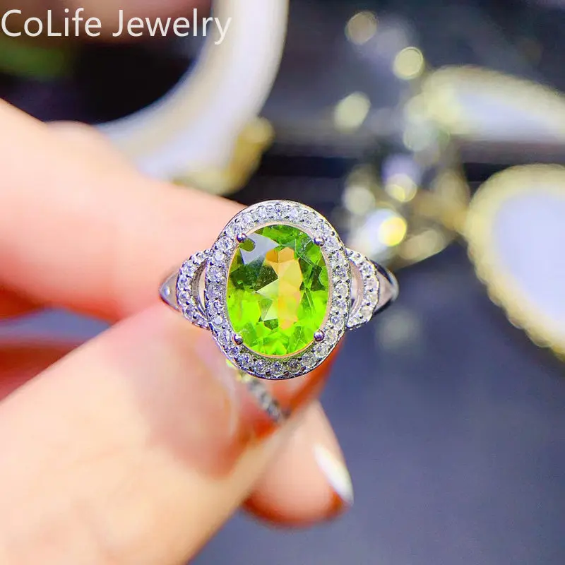 

Natural Peridot Ring with 3 Layers 18K Gold Plating 7mm*9mm 2ct Peridot Sterling Silver Jewelry August Birthstone Ring for Woman