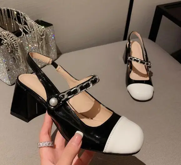 

2022 Sandals Med Shoes Closed Toe Suit Female Beige Mary Jane Summer Heels New Medium Comfort Black Retro Low Girls Block Neutra
