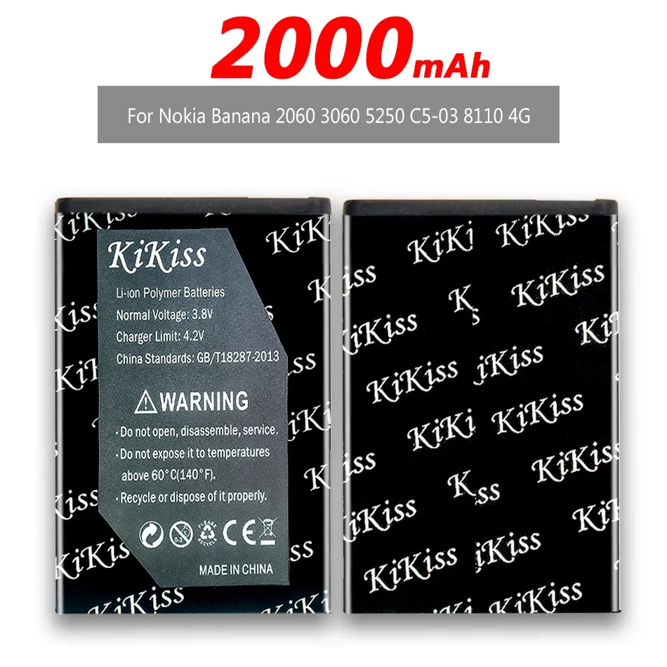 Аккумулятор KiKiss BV-6A BV 6A BV6A 2000mAh для Nokia Banana 2060 3060 C5-03 5250 4G Bateria