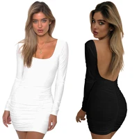 2022 spring and summer new black and white long sleeved sexy backpack hip fold nightclub dress womanly commuter hip wrap dress