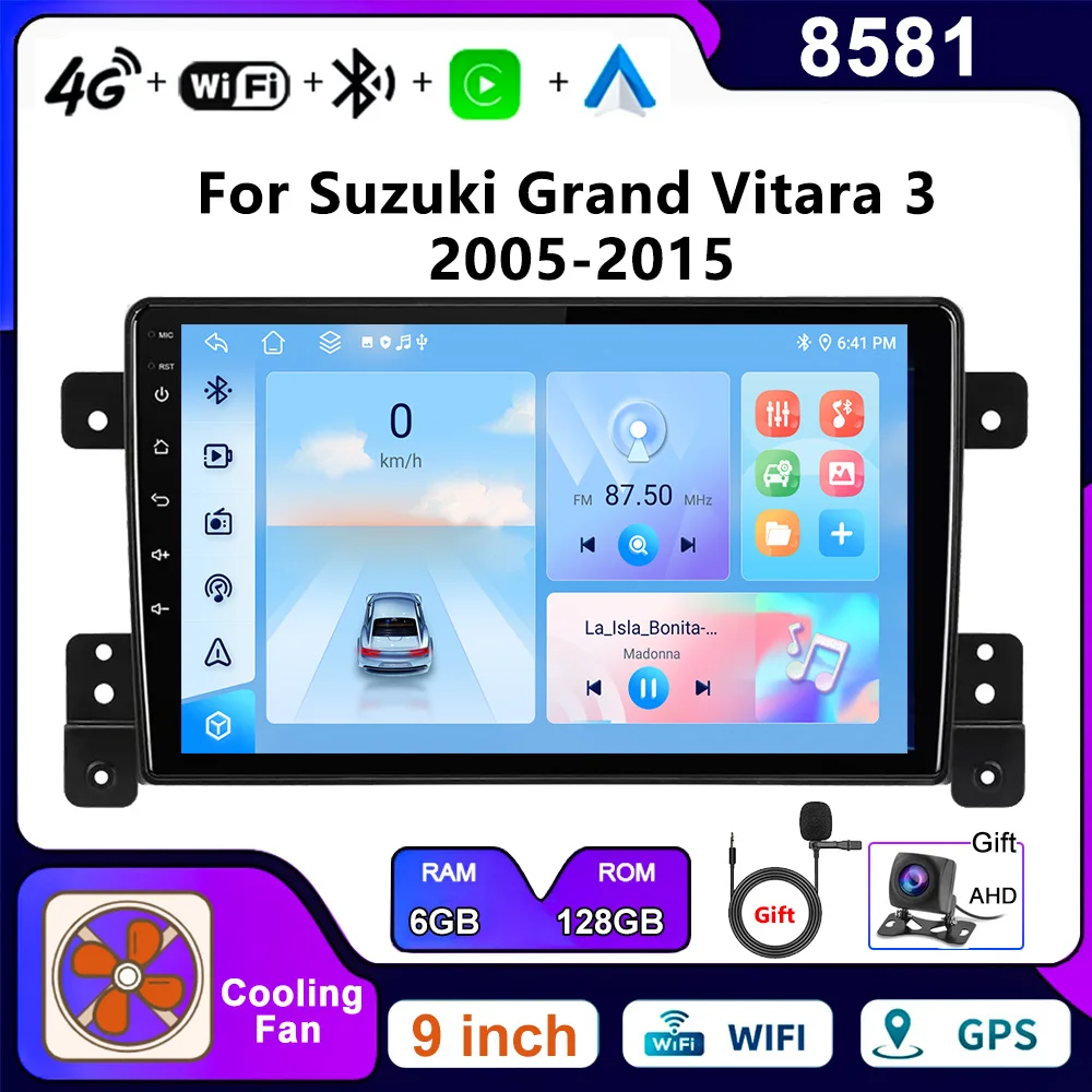 

Магнитола 2Din для Suzuki Grand Vitara 3 2005 -2015, 9 дюймов, мультимедийный видеоплеер, GPS, 4G, BT, Carplay, Android, автостерео