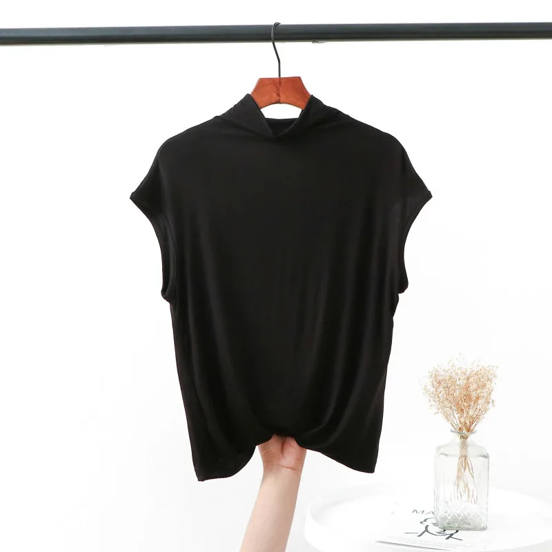 Женская рубашка с высоким воротником однотонная Универсальная футболка без