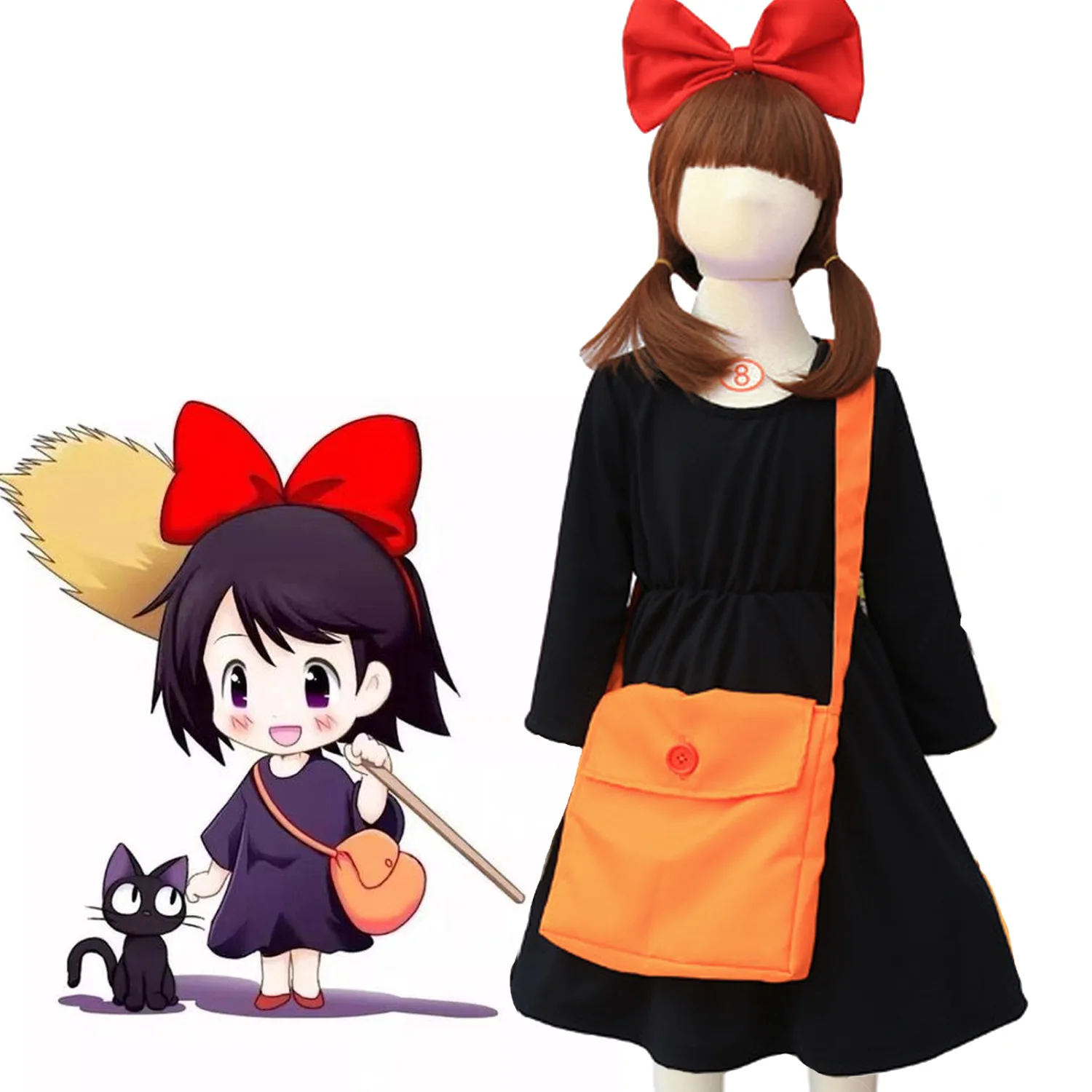 

Anime Kiki's Delivery Service Kiki Cosplay Costume Part Full Set Headwear Bag Dresses Suits Child Woman Christmas Prom Uniform