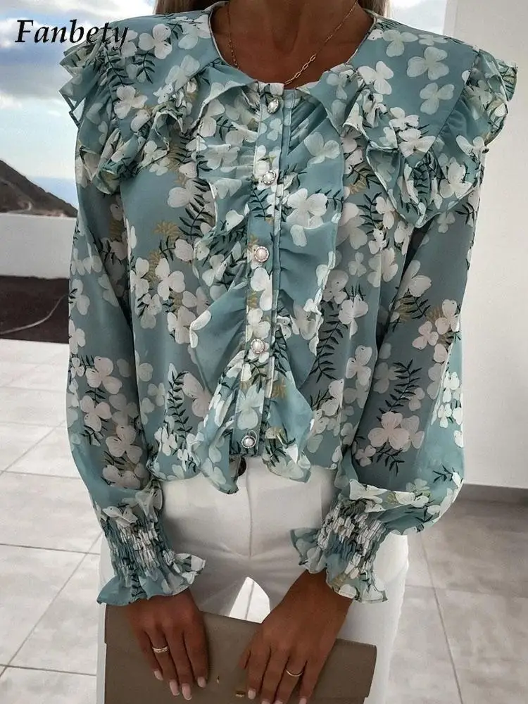 

Блузка женская с круглым вырезом, Элегантный Модный пуловер с принтом, повседневный Топ с длинным рукавом, уличная одежда, лето 2022