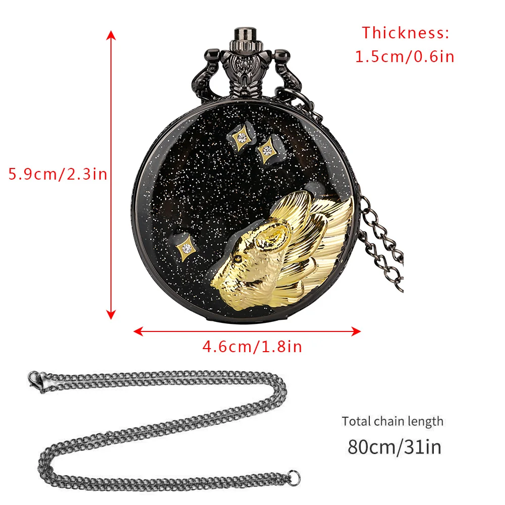 Quartz Pocket Watch Creative Black Epoxy Starry Sky Case Luxury Pocket Watch Necklace Pendant Analog Clock Gift for Men Women