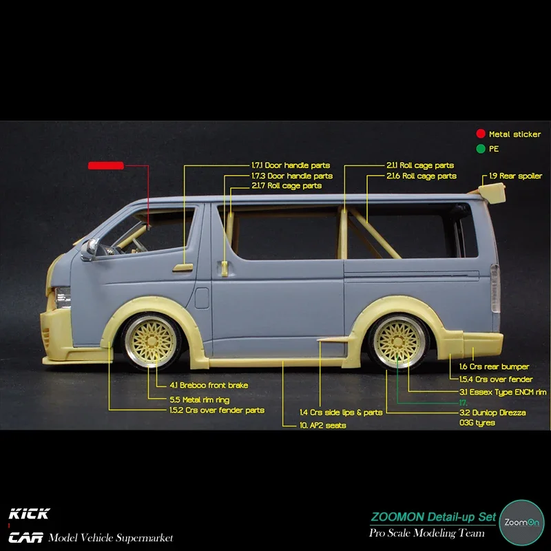 ZoomOn Z040 Модель автомобиля Смола Запчасти Hiace CRS Набор деталей Детальный набор