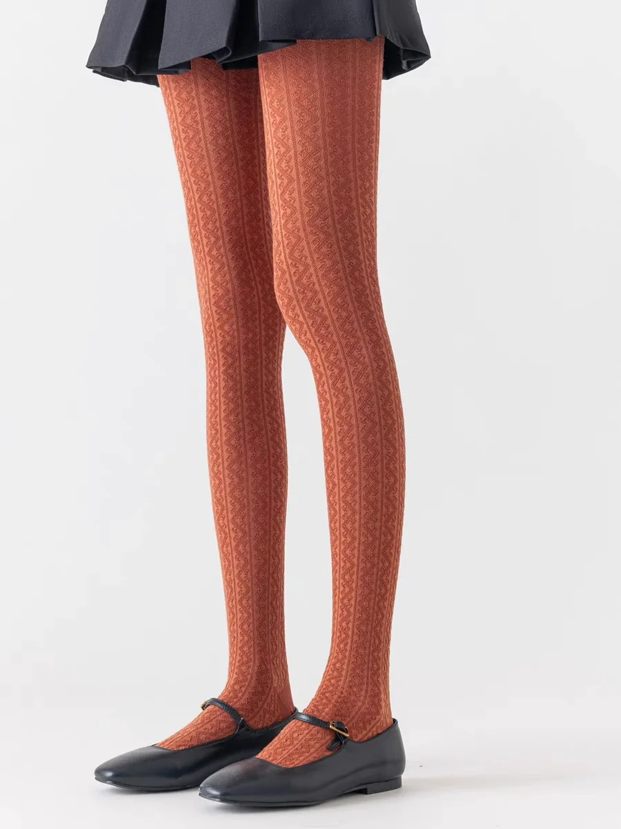 Весенне-осенние женские винтажные вязаные леггинсы Mori Girls Waves Jacquard 200D в японском