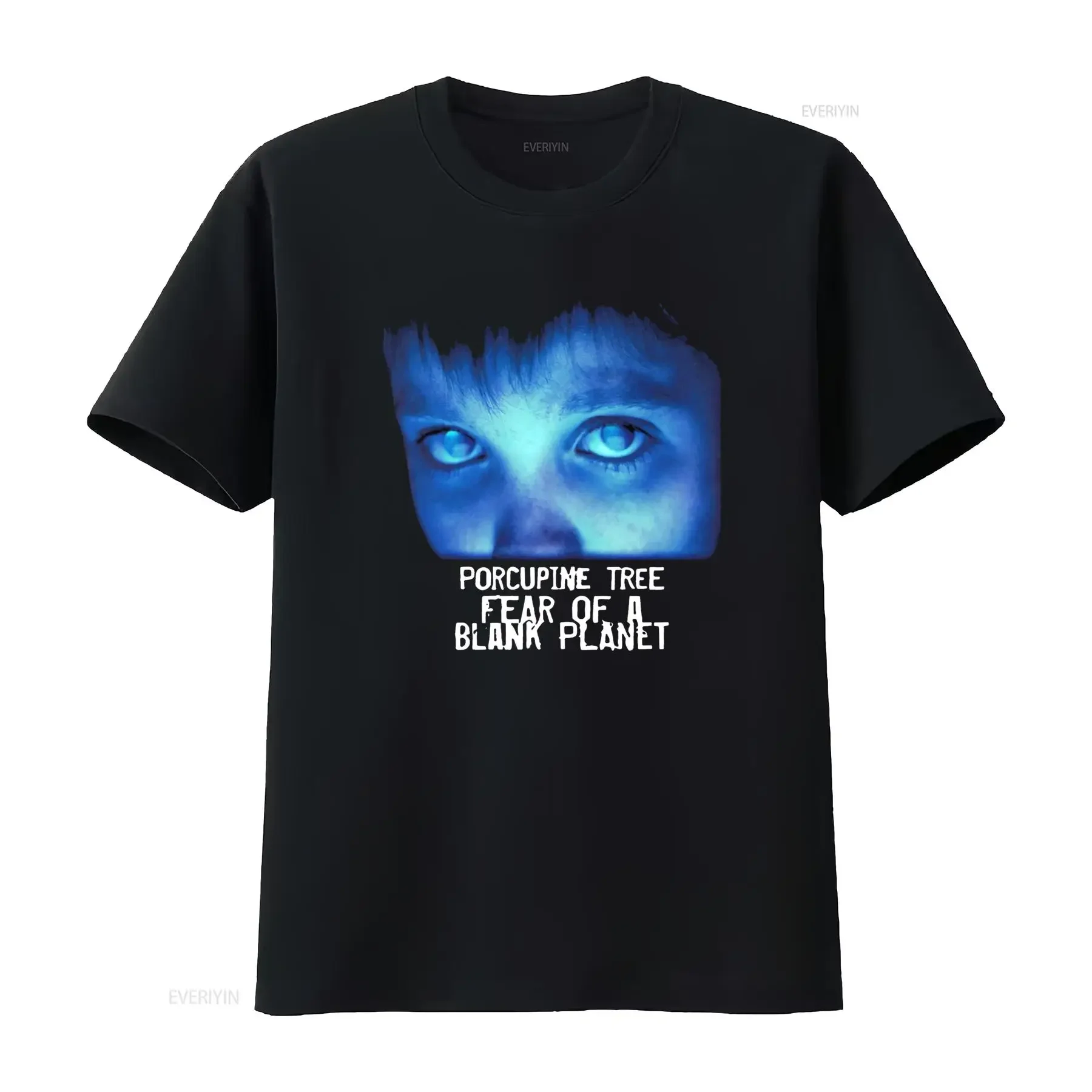 Фото Винтажная футболка с принтом готической рок-группы Porcupine Tree Fear of a Blank Planet, с синими светящимися глазами, повседневная уличная одежда, мягкая, винтажная.