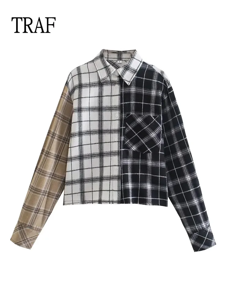 

Женская рубашка в клетку с длинным рукавом, в контрастном стиле
