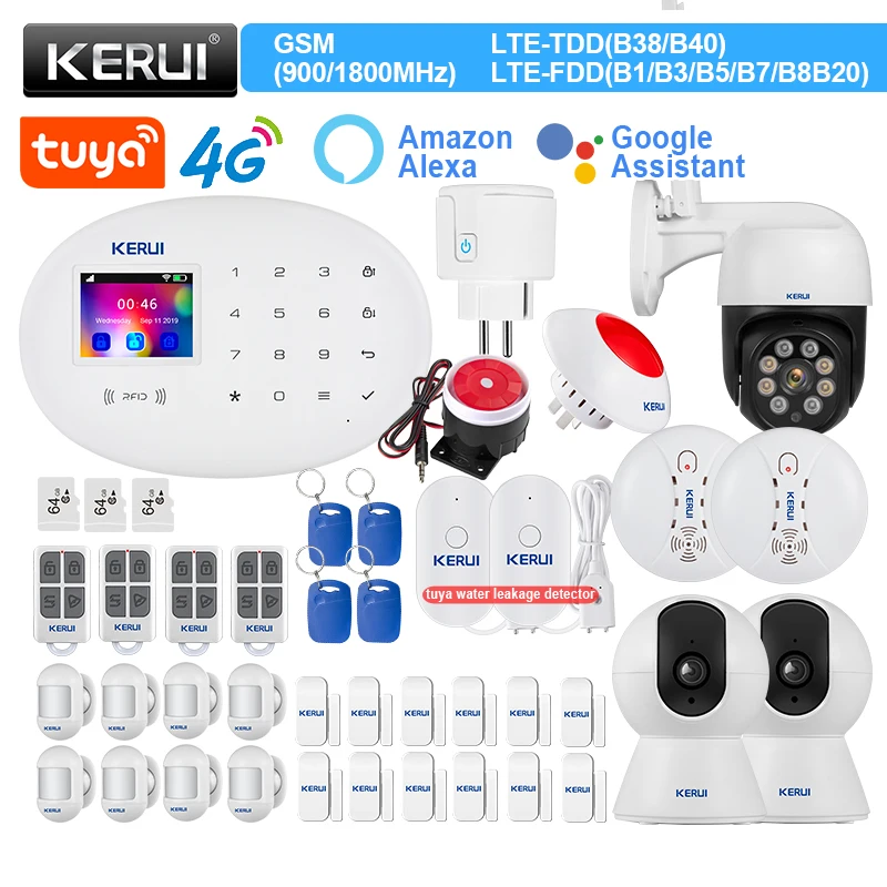 

KERUI WIFI GSM Alarm System W204 4G Tuya Smart Home Motion Sensor RFID Tag Door Detector Siren Water Leakage Detector