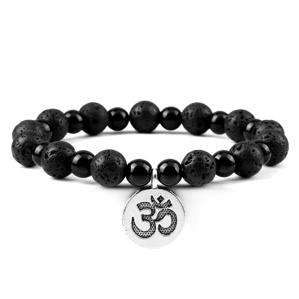 Буддийские браслеты Om с символом молитвы для женщин и мужчин, натуральный тигровый глаз, черный оникс камни для медитации, браслет дружбы, ювелирные изделия в подарок