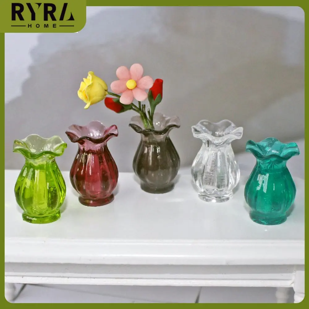 

New Dollhouse Miniature Accessories Mini Resin Vase Simulation Flower Arrangement Model Toys Doll House Decoration Accessories