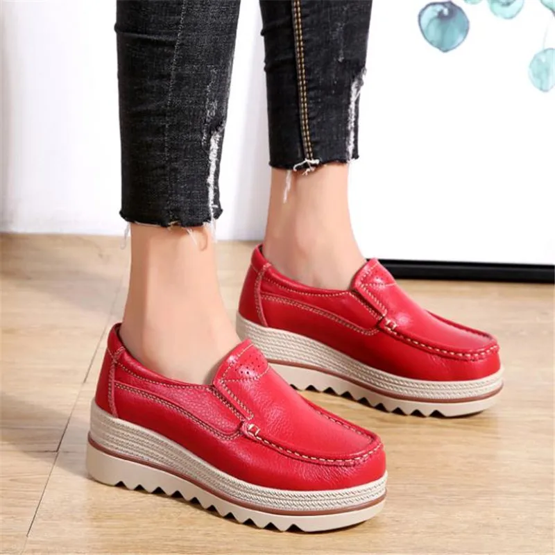 

Мокасины женские из натуральной кожи, лоферы на плоской подошве, без застежки, повседневная обувь на платформе, ручная работа, круглый носок...