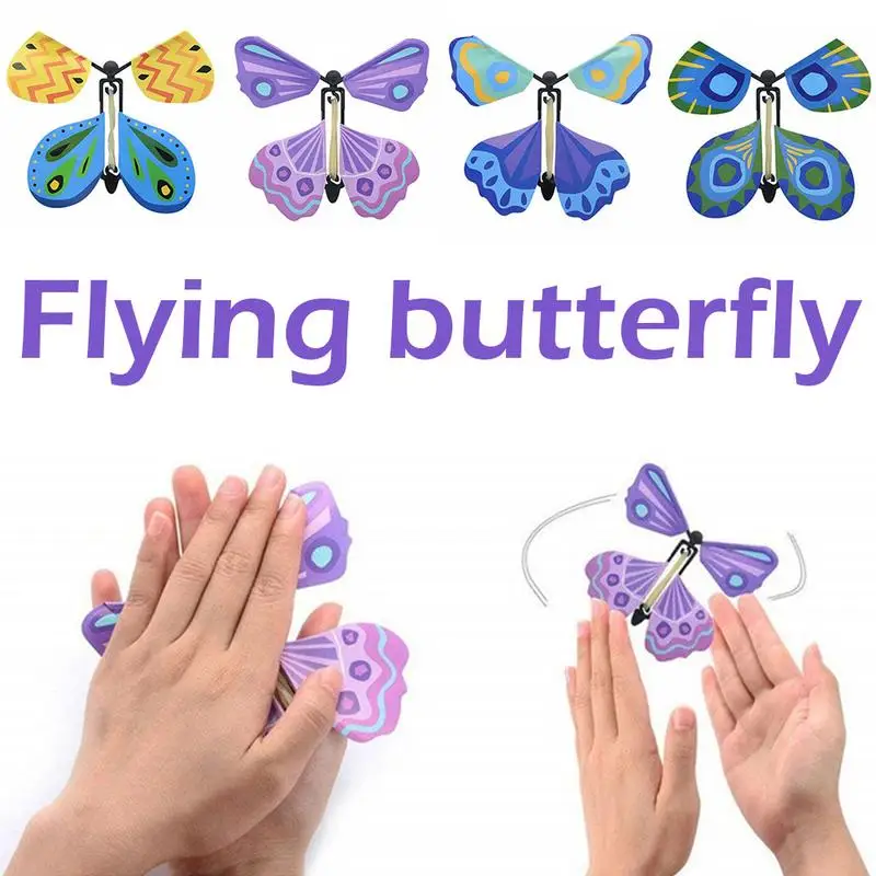 

1pcs Flying Butterfly Magic Props Fly Butterfly Clockwork Rubber Band Powered Butterfly Surprise Prank Joke Mystical Trick Toy