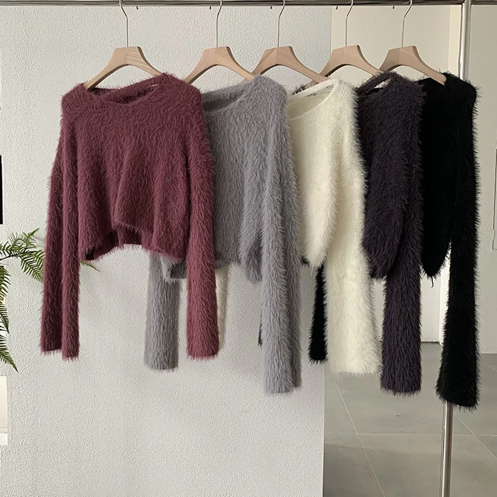 

Sexy Hollow Out V-Neck Women's Sweater Fashion New Solid Long Sleeve Short Knitted Tops Autumn Winter Bottoming Sweater