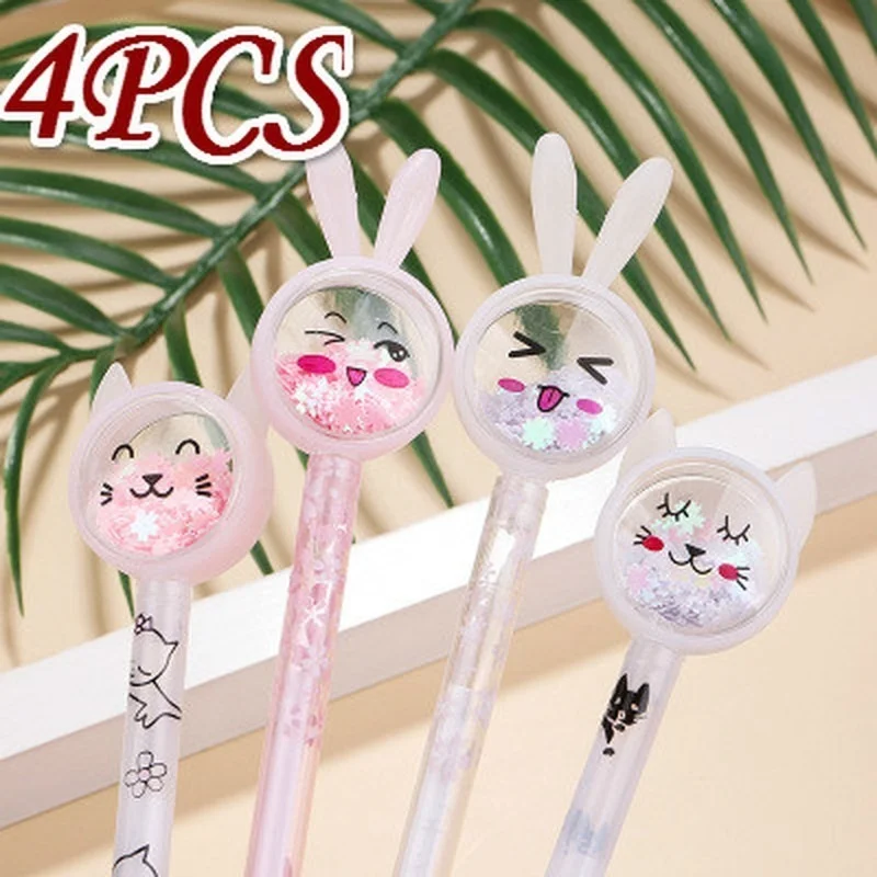 

1/4 Piece of Cartoon Creative Rabbit Ears Sequined Gel Pen 0.5mm Girl Heart Signature Pen Cute Student Exam Writing Pen