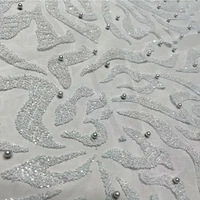 latest french swiss net beaded sequin white lace fabric bridal luxury glitter wedding dress tulle mesh textiles sewing materials
