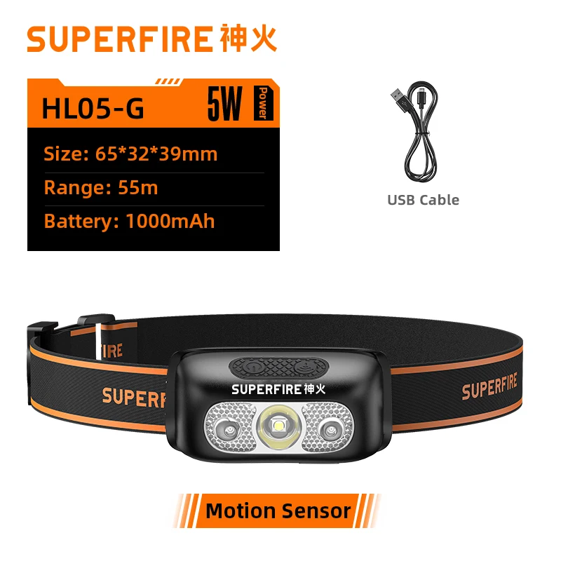

SUPERFIRE HL05 Мини сенсорный налобный фонарь