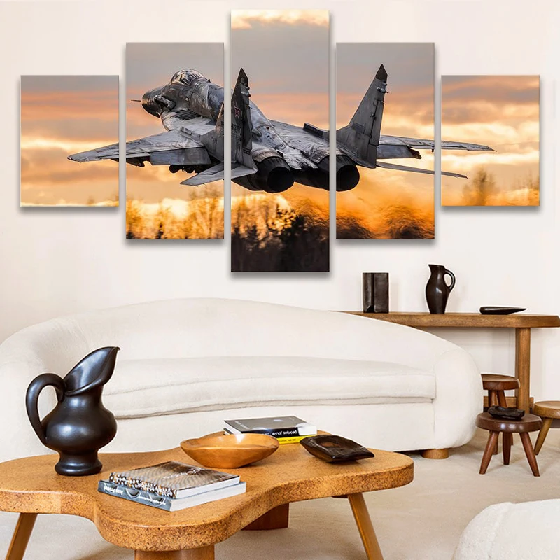 

Jet Fighter Mikoyan MiG-29 Canvas Painting 5 Pieces Wall Art Canvas Wall Poster Pictures Living Room