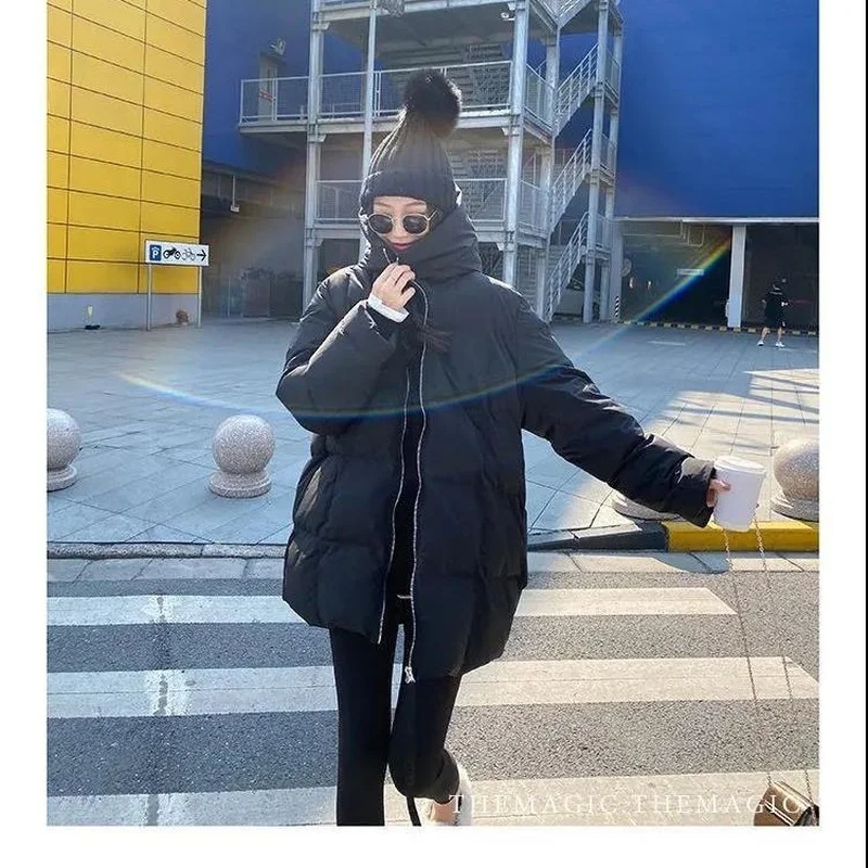 2023 New Kawaii Korean Style Coat Loose Warm Thick Winter Mid-length Bread Coat Jacket Tide Down Cotton Jacket Women Students