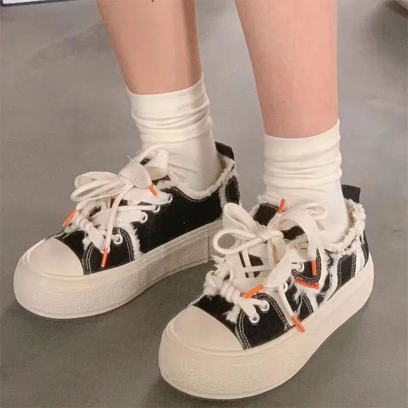 Fashion Odorless Canvas Sneakers Rough Edge Female Street Hip Hop Shoes Harajuku Sneaker Woman Plimsolls Tennis Shoes Platform