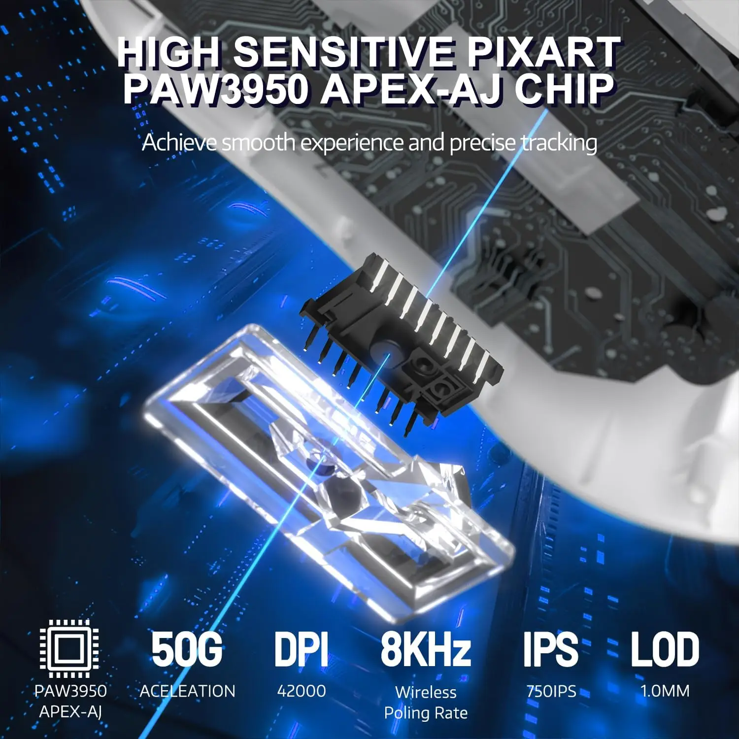 Фото Беспроводная игровая мышь Yindiao AJAZZ AJ159 APEX 8KHZ, легкая (56 г), с оптическим сенсором PAW3950APEX 42K DPI и магнитной зарядной базой №4