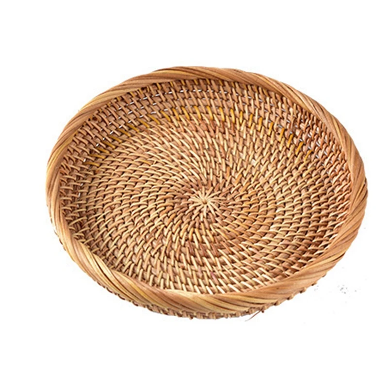 

Hand Woven Round Rattan Fruit Basket Wicker Food Tray Woven Storage Rack Vegetable Basket Wicker Picnic Tray