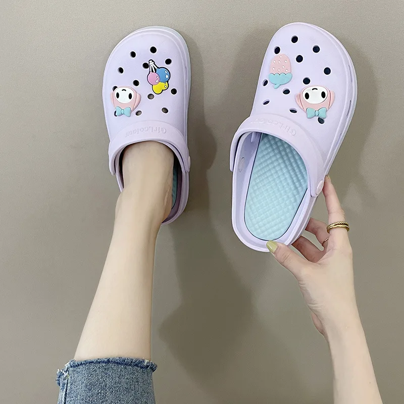 2023 New Fashion Non-slip Charms Clogs Cross Sole Outdoor Women Slippers High Quality Summer EVA Beach Sandals For Girls